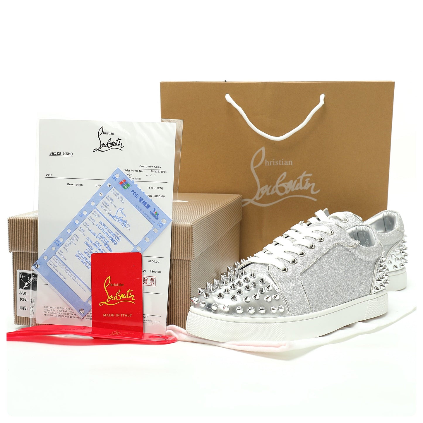 Christian Louboutin Vieira Spikes Silver Glitter Sneakers