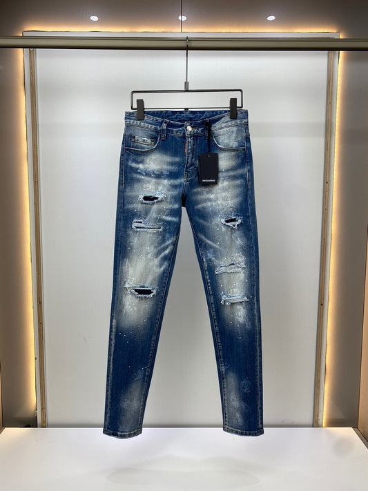 Jeans Dsquared2 Uomo Slim Fit – Denim Blu Strappato con Effetto Vernice