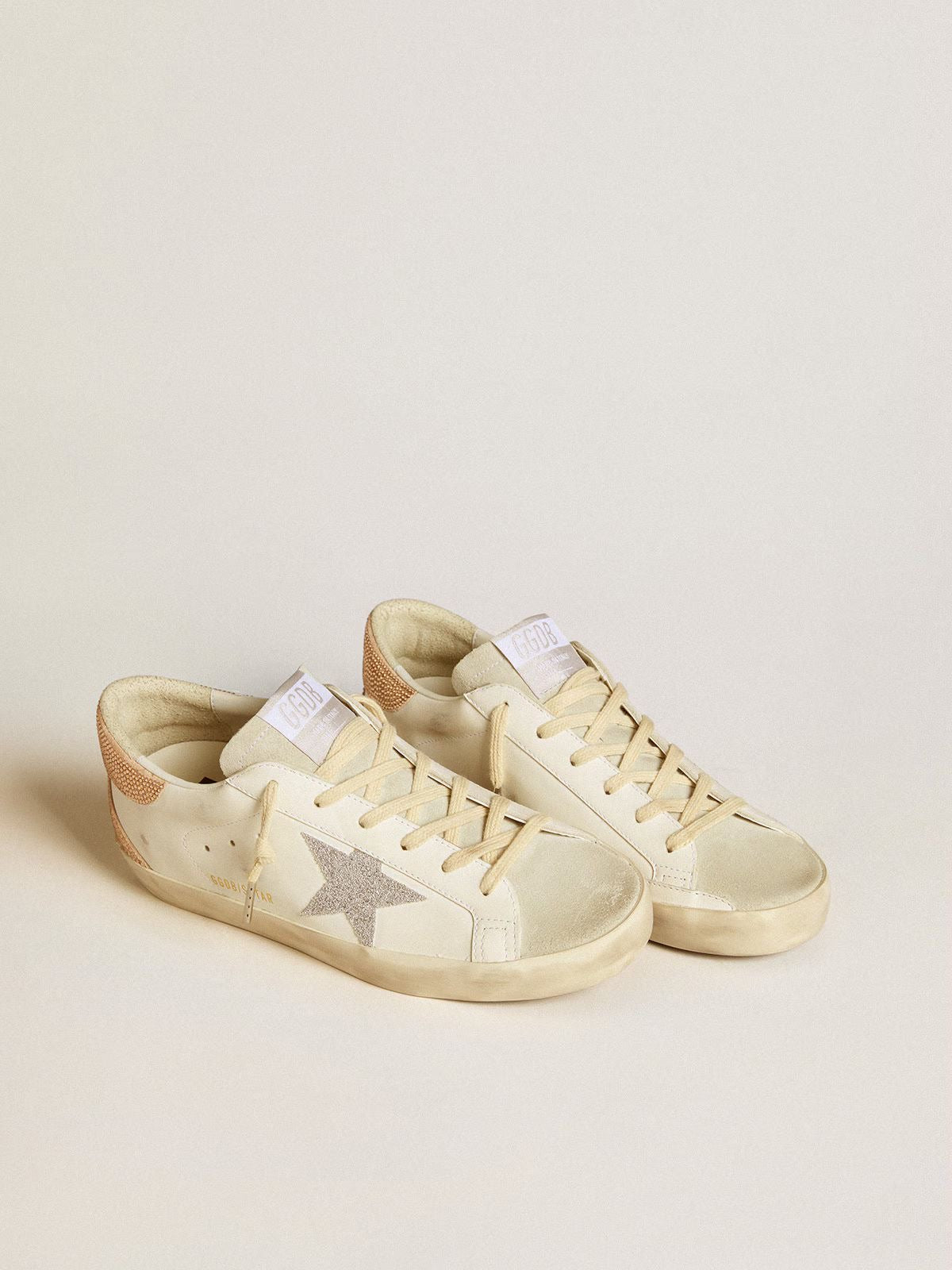 Superstar – Pelle Avorio con Stella Argento Glitter e Tallone Swarovski Oro Rosa