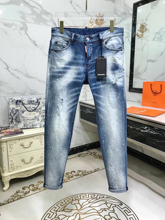 Jeans Dsquared2 Uomo Slim Fit – Denim Blu Chiaro Lavaggio Vintage con Effetto Vernice