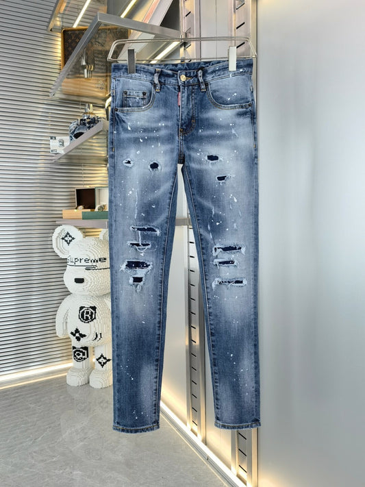 Jeans Dsquared2 Uomo Slim Fit – Denim Blu Strappato con Effetto Vernice