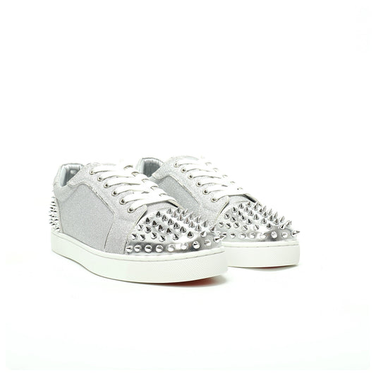 Christian Louboutin Vieira Spikes Silver Glitter Sneakers