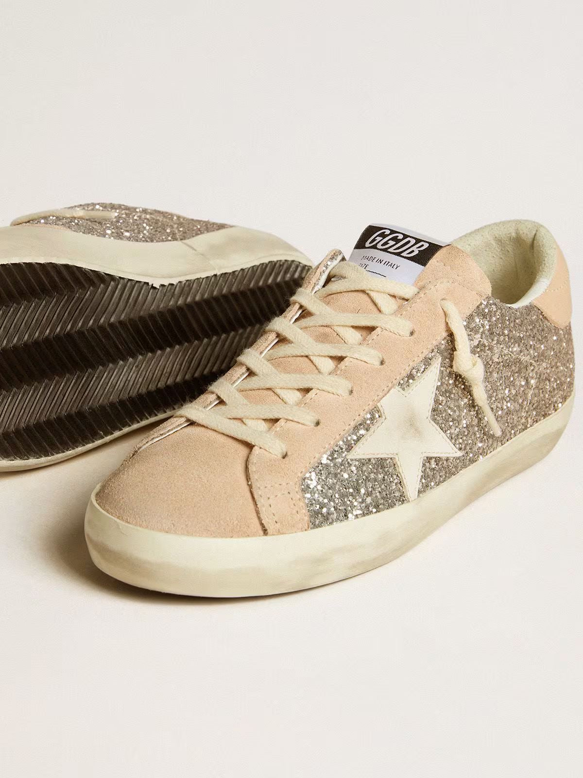 Superstar – Glitter Oro con Stella Bianca e Suede Nude