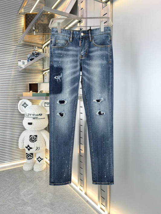 Jeans Dsquared2 Uomo Slim Fit – Denim Blu Strappato con Effetto Vernice