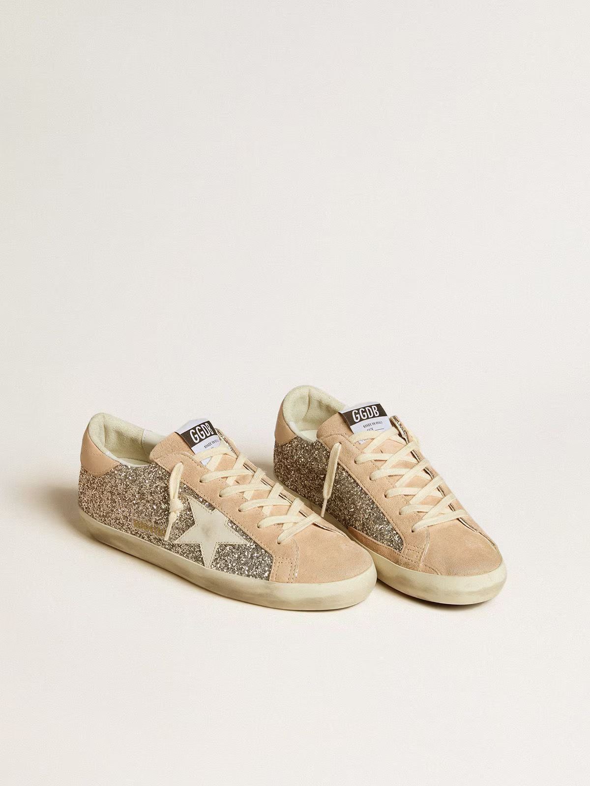 Superstar – Glitter Oro con Stella Bianca e Suede Nude