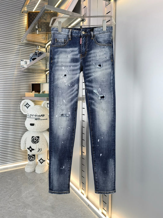 Jeans Dsquared2 Uomo Slim Fit – Denim Blu Strappato con Effetto Vernice
