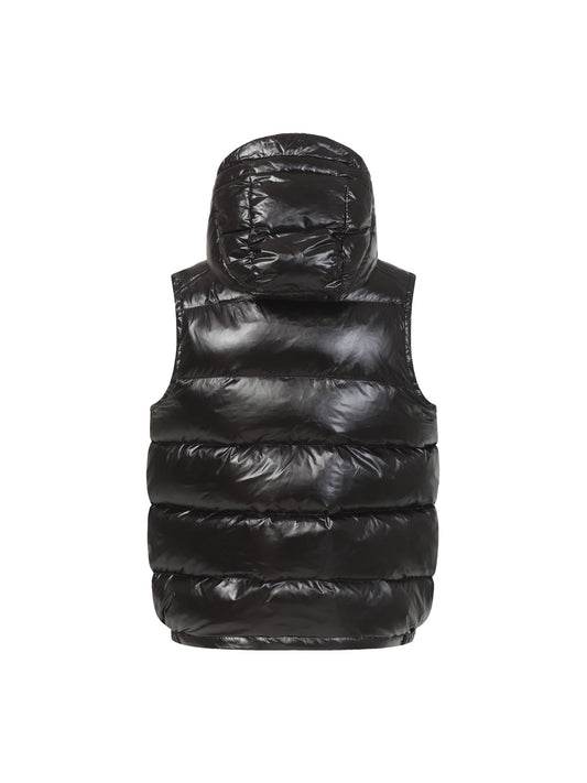 Moncler Smanicato Uomo Nero Lucido con Cappuccio Removibile