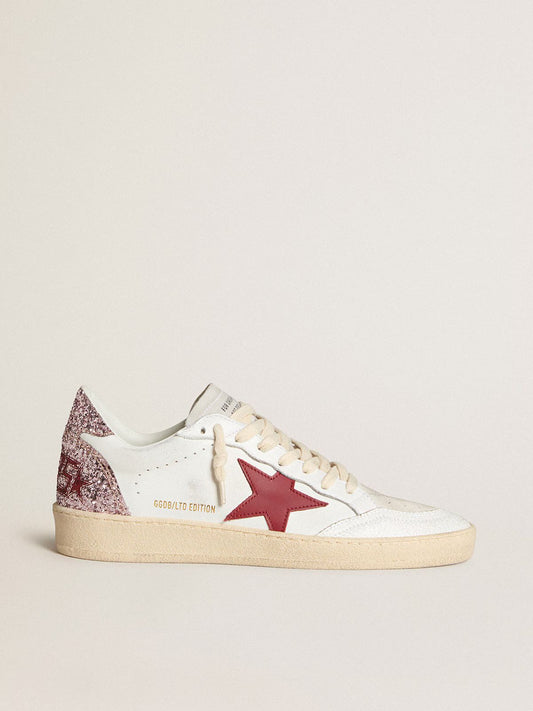 Ball Star “LTD Edition” – Pelle Bianca con Stella Bordeaux e Tallone Glitter