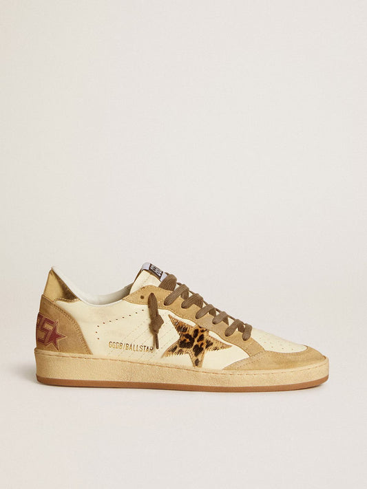 Ball Star – Pelle Avorio con Stella Leopardata e Inserti Suede