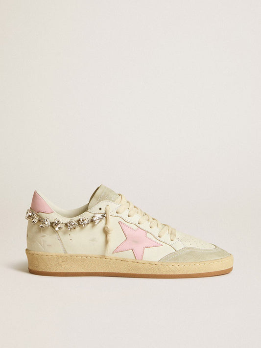 Ball Star – Pelle Bianco Panna con Stella Rosa e Catena di Cristalli