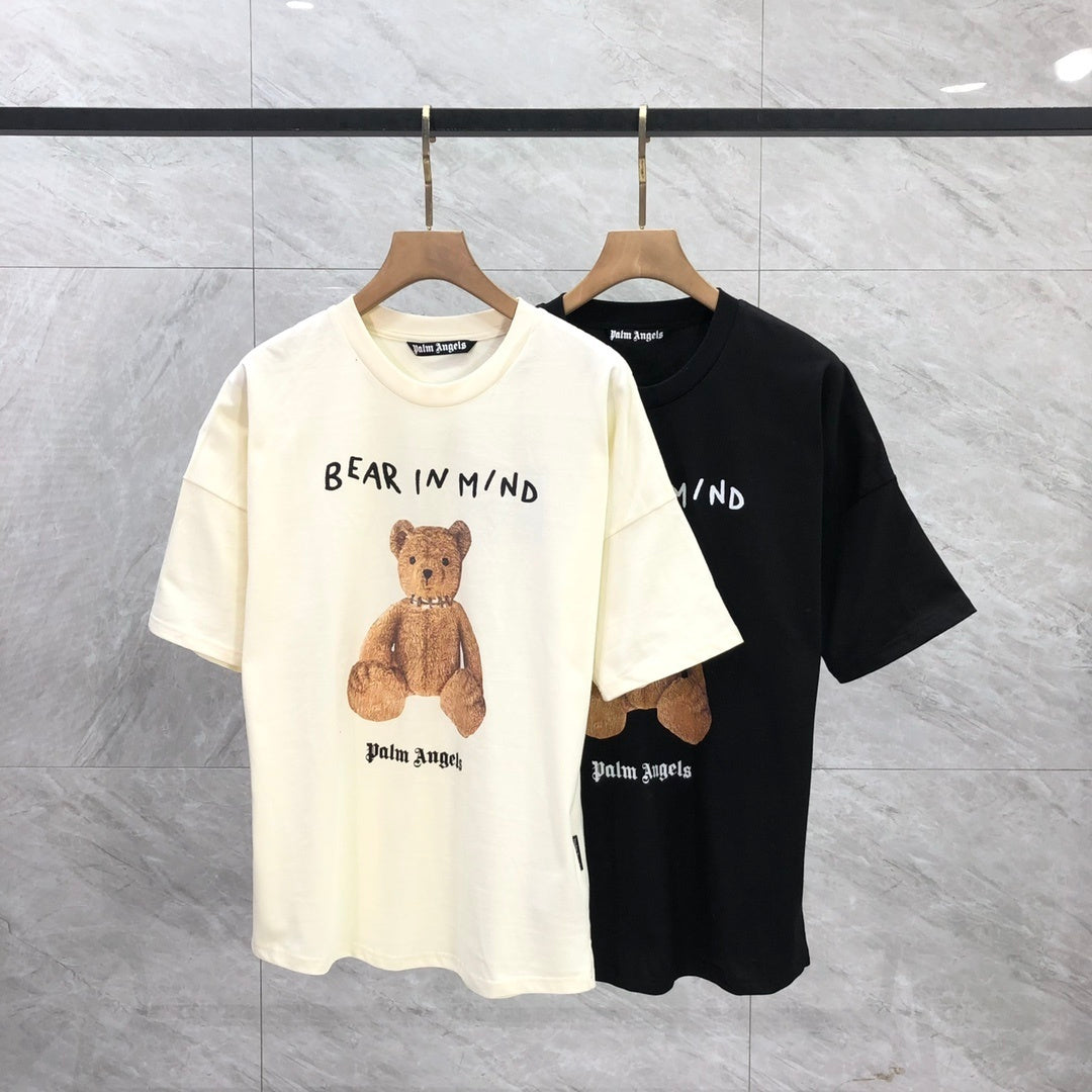 Palm Angels Bear T-Shirt bianca in cotone con stampa orsetto frontale