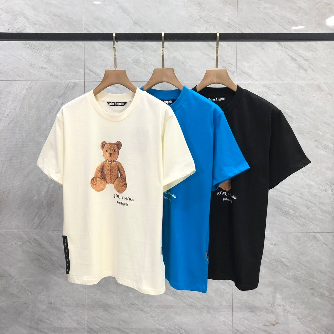 Palm Angels t-shirt uomo con stampa Teddy Bear frontale colore bianco blu e nero