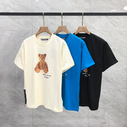 Palm Angels t-shirt uomo con stampa Teddy Bear frontale colore bianco blu e nero